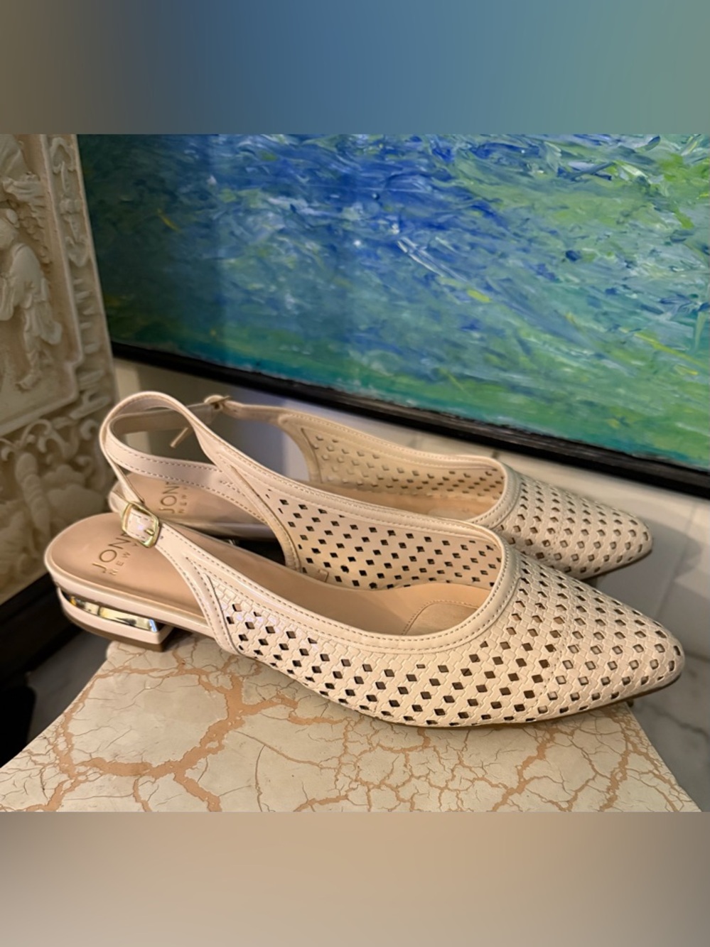 Jones of NY Women's Cream Slingback Perforated Low Heel